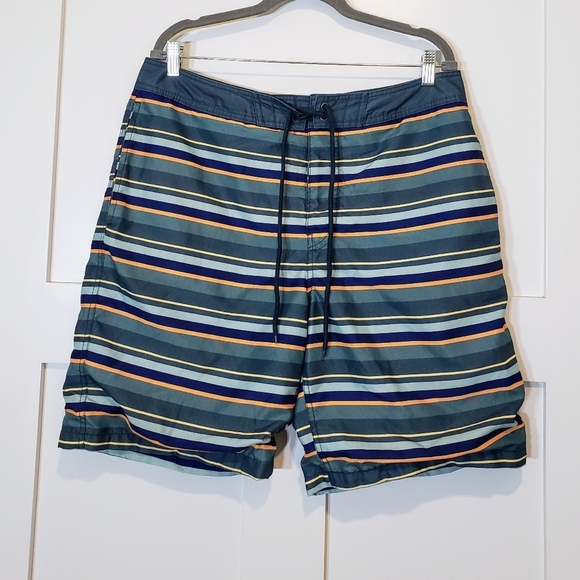 Gap Factory Size Large Board Shorts Swim Trunks Mesh Lined Striped Blue Green - Picture 1 of 15